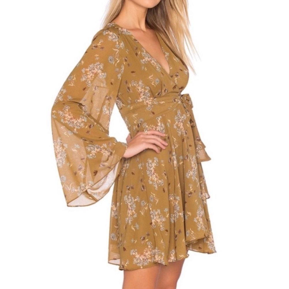 Free People • Mustard Floral Bell Sleeve Dress